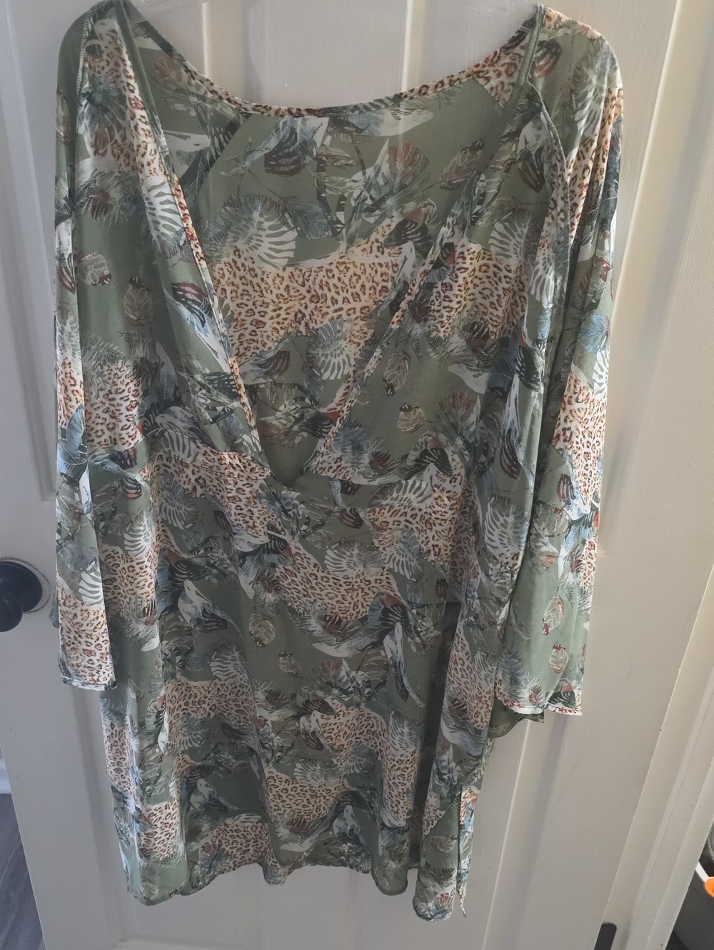 Light Sage Green Printed Swim Coverup with Animal & Leaf Motif